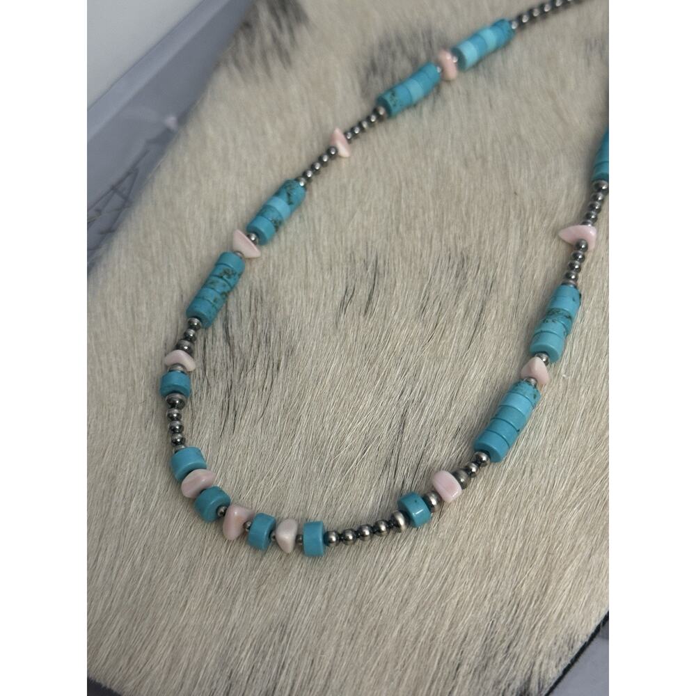 Sterling Silver Navajo Pearl Turquoise HEISHI Conch Nuggets Necklace 16.5-18.5” - Picture 5 of 12